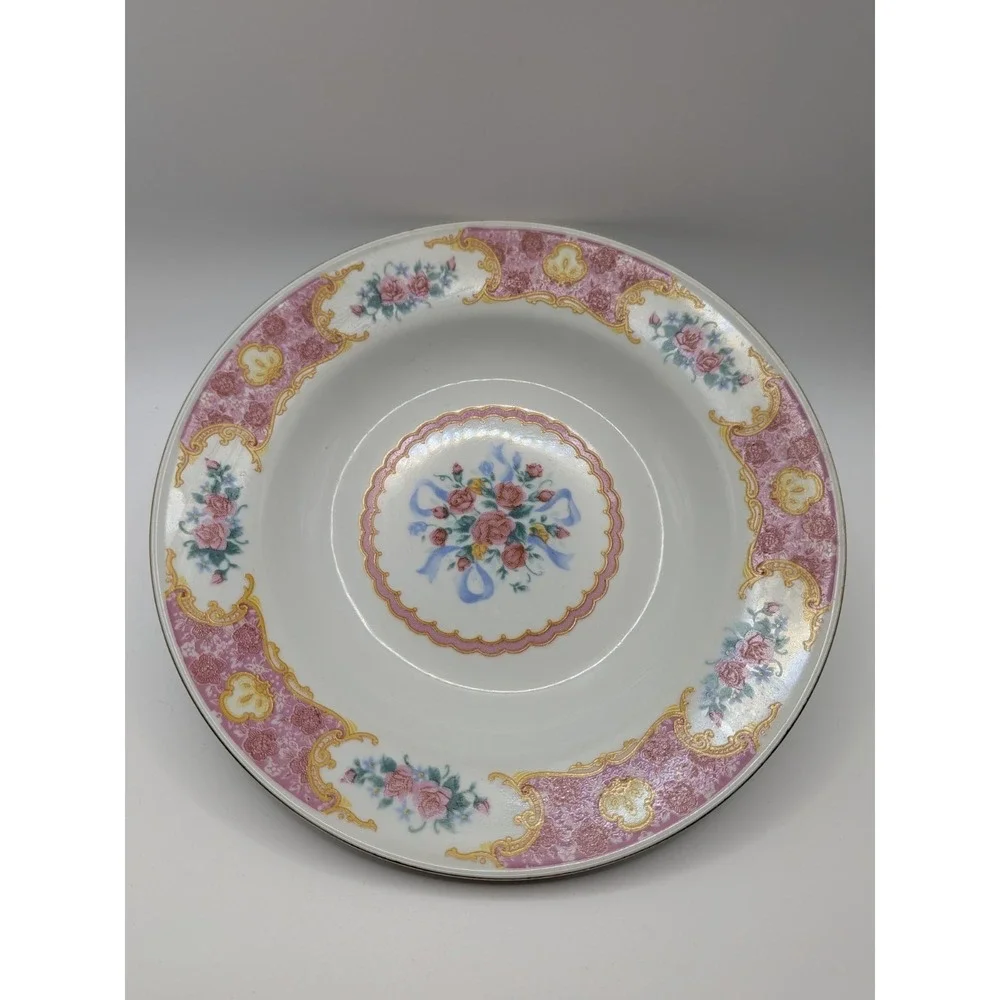 Vtg‎ Soup Bowls Pink Floral Pattern With Ribbon Grannycore Salad Bowls Cx459